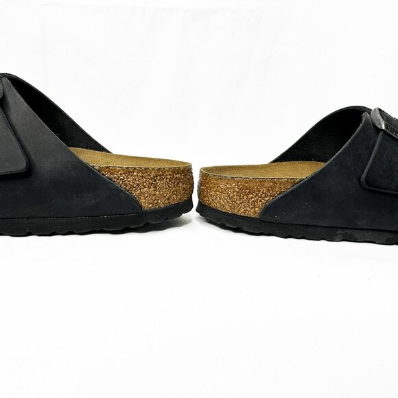 Birkenstock Arizona Soft Footbed Leather Sandals EU 39 Narrow W8 Charcoal EUC - Picture 3 of 13